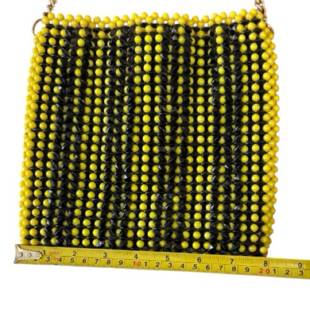 vintage beaded purse yellow and black with gold chain - Picture 3 of 6